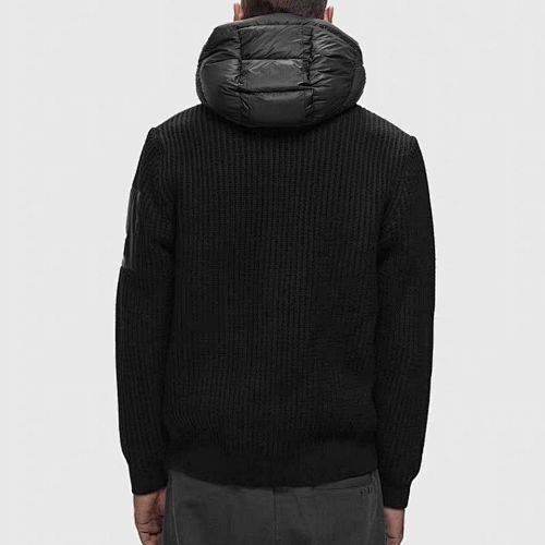 Hooded Puffer Jacket with Knit Sleeves