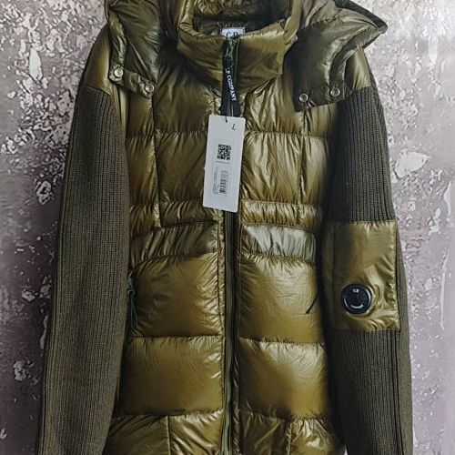 Hooded Puffer Jacket with Knit Sleeves