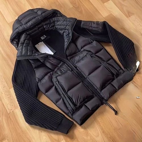 Hooded Puffer Jacket with Knit Sleeves