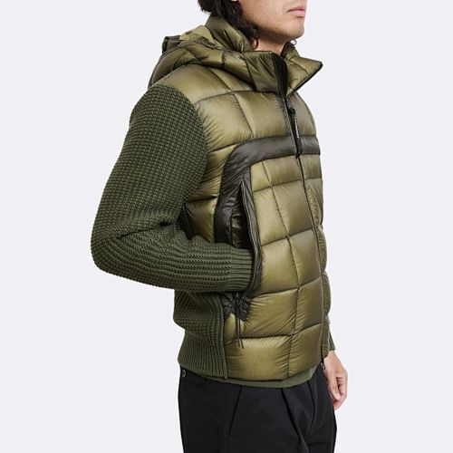 Hooded Puffer Jacket with Knit Sleeves