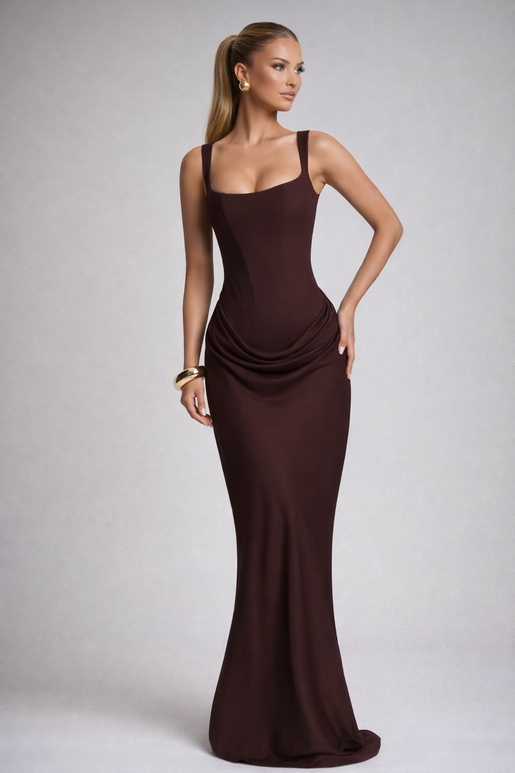 Sculpted Square-Neck Maxi Dress