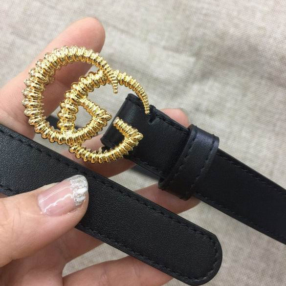 Slim Adjustable Leather Belt with Textured Metal Buckle