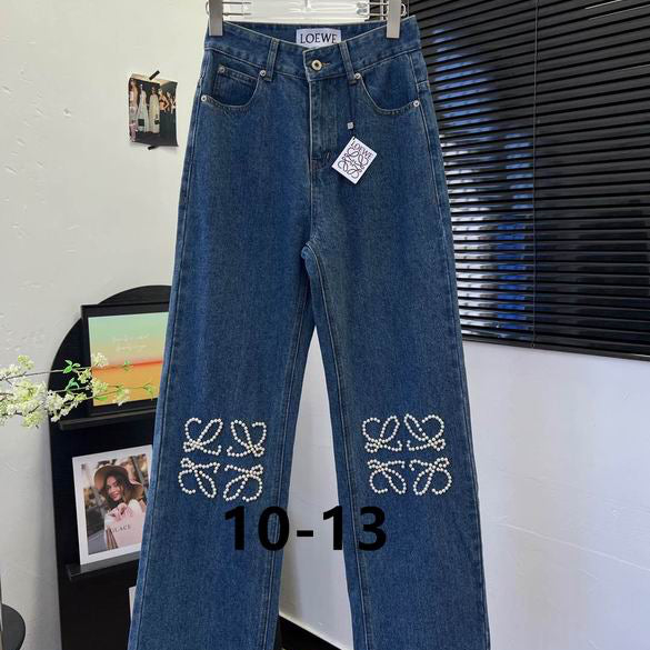 Straight Leg Denim Jeans with Embellished Detail