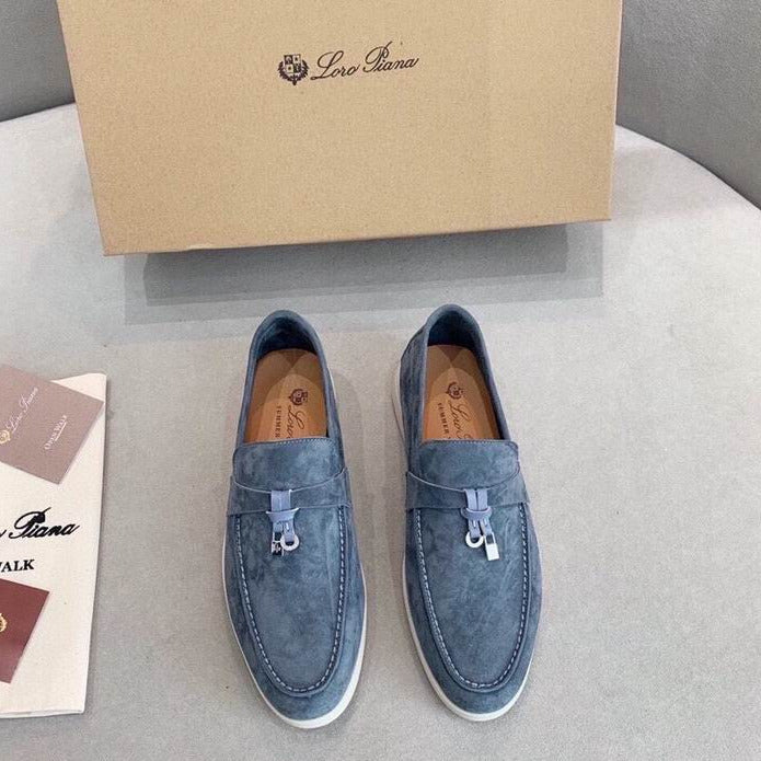 Blue Suede Penny Loafers
