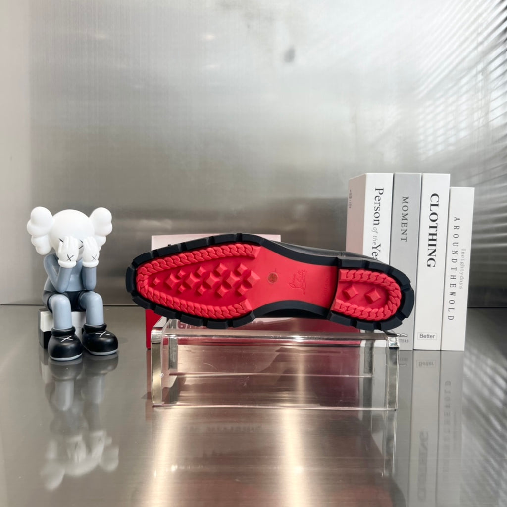 Black Cowhide Boots with Front Studs