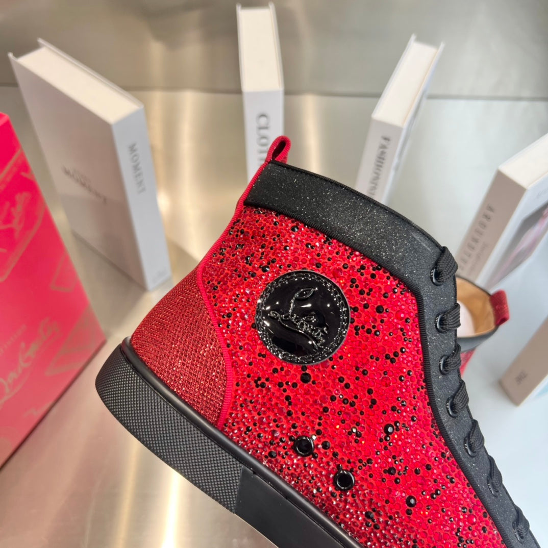 High-Top Black Red Diamond Studded Boots