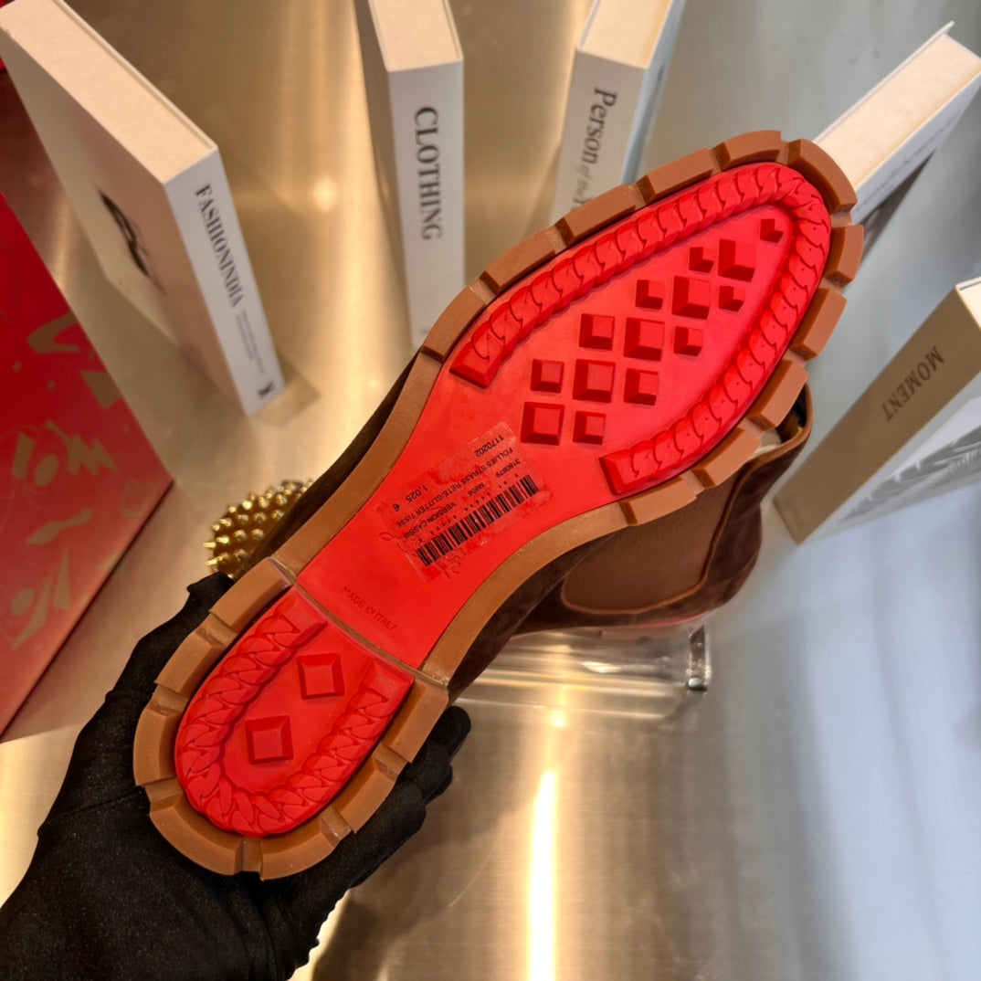 Dark Brown Sheepskin Boots with Front Studs