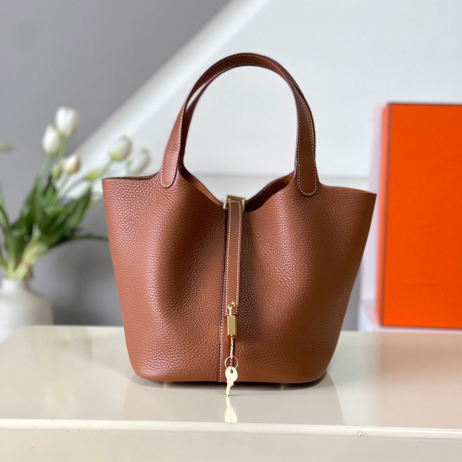 22cm Leather Bucket Bag