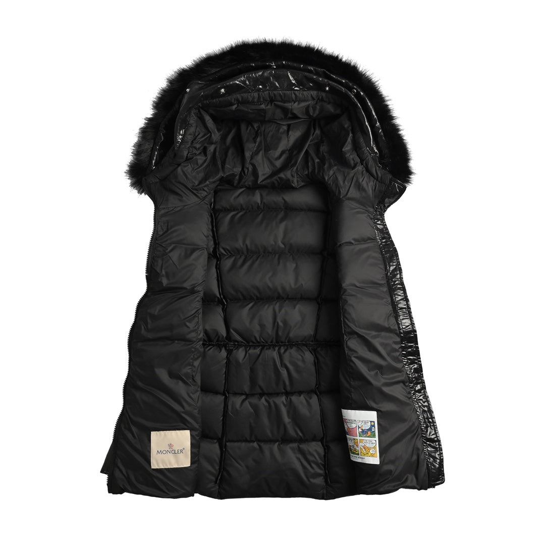 Hooded Down Jacket with Removable Fur Collar