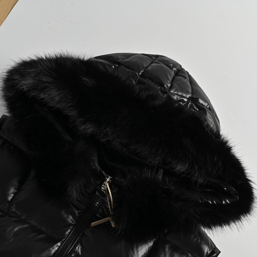 Hooded Down Jacket with Removable Fur Collar