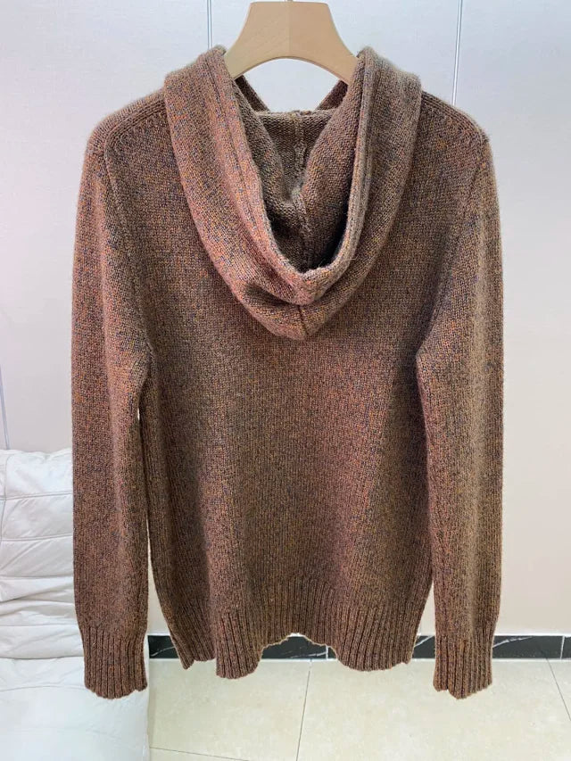 Brown Casual Bear Knit Hoodie