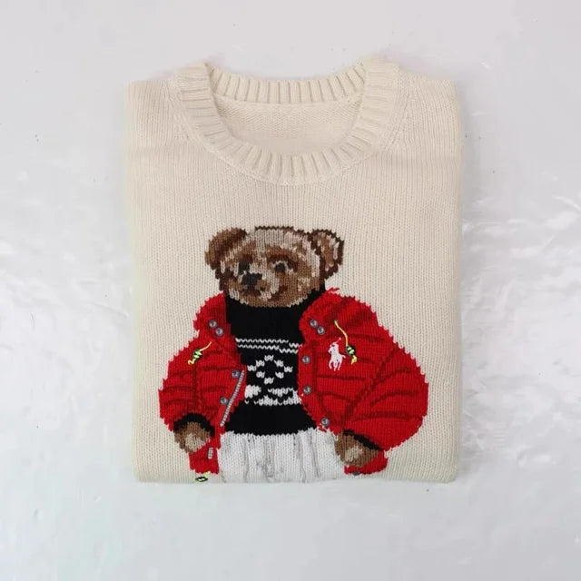 Cream Winter Bear Knit Sweater