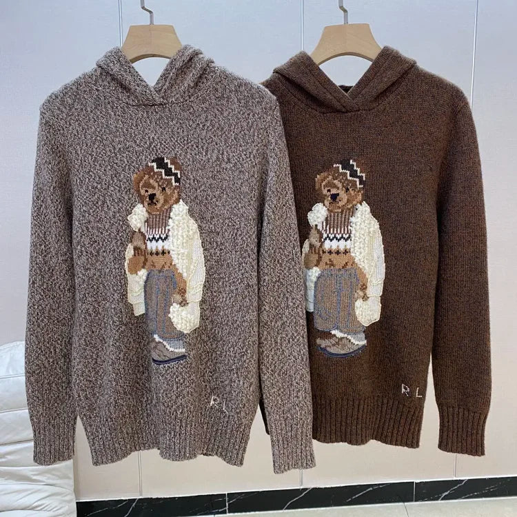 Brown Casual Bear Knit Hoodie